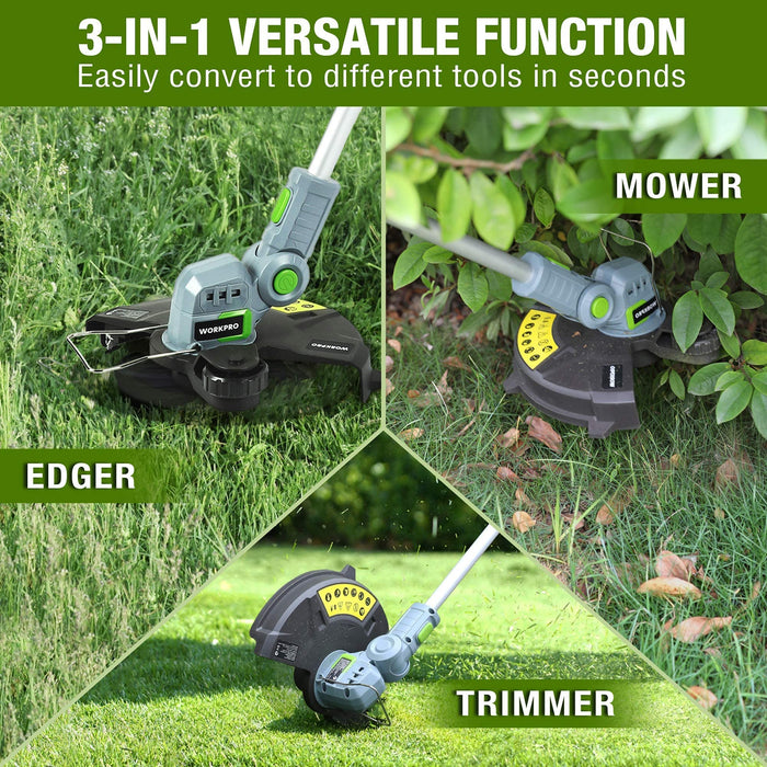 WORKPRO 20V Cordless String Trimmer/Edger, 12-inch, with 2Ah Lithium-Ion Battery, 3 Pack Replacement Spool