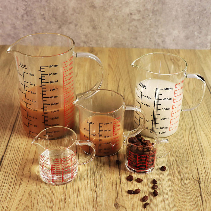 Ackers Shot Glass Measuring Cup 4 Ounce/120ML Liquid Heavy High Espresso  Glass Cup Red Line，V-Shaped Spout