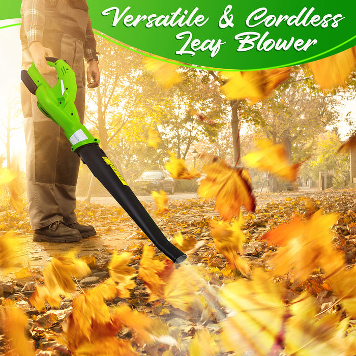 Updated SereneLife Electric Leaf Blower, Cordless, Lightweight - Only 5 lbs, Perfect for Leaves & Debris, Rechargeable Battery & Charger Included, Average Charge Time 4 Hrs, 18V, 55 Mph