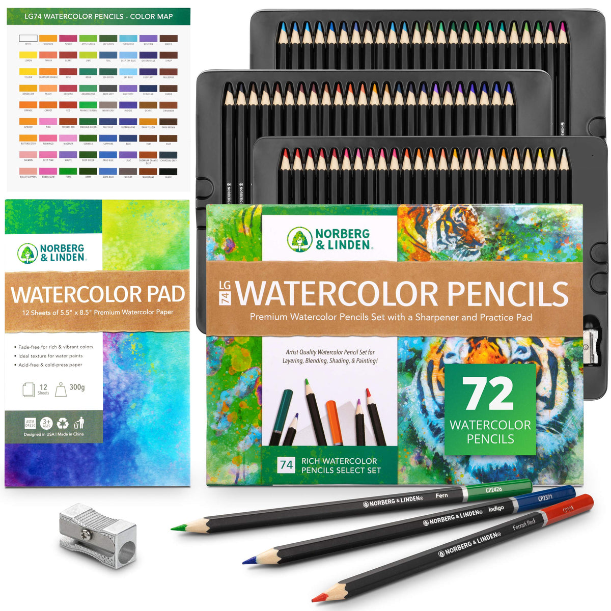 ZZWOND 72 Professional Watercolor Pencils Set with Premium Black Zipper  Case for Adults or Kids, Ideal for Coloring, Blending and Layering,  Watercolor