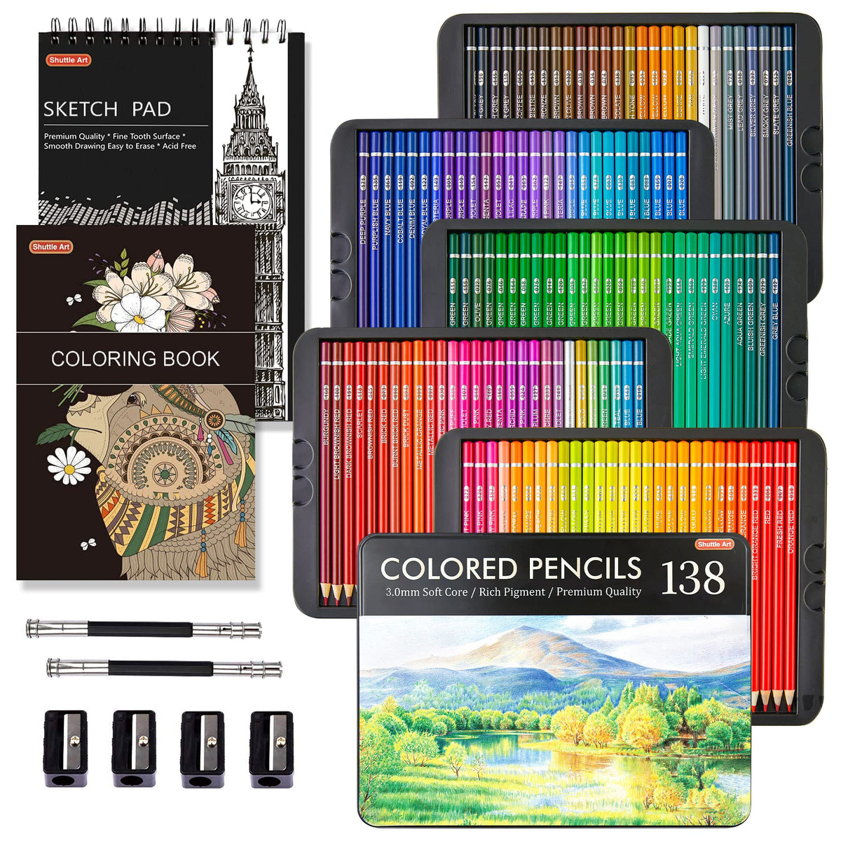 174 Colors Professional Colored Pencils, Shuttle Art Soft Core Coloring  Pencils