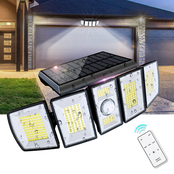 SOLPEX Solar Outdoor Lights, Solar Flood Light Outdoor Motion Sensor Lights, Solar Security Lights with 300 LED, 5 Heads, 360° Wide Angle Illumination, 4 Modes, IP65 Waterproof