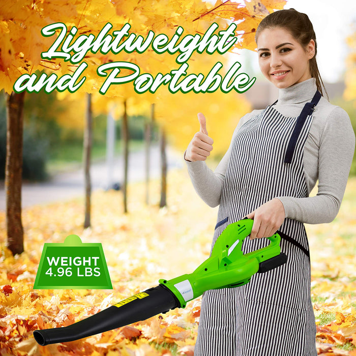 Updated SereneLife Electric Leaf Blower, Cordless, Lightweight - Only 5 lbs, Perfect for Leaves & Debris, Rechargeable Battery & Charger Included, Average Charge Time 4 Hrs, 18V, 55 Mph