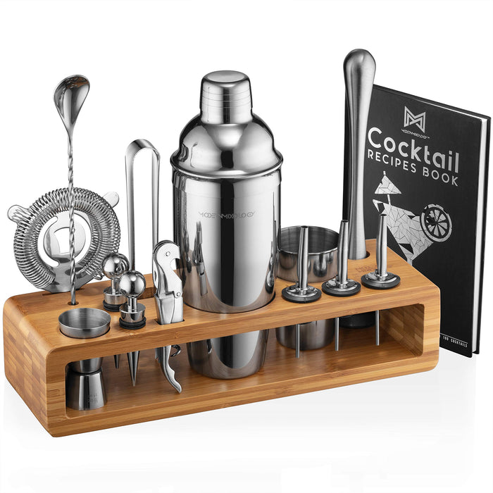 Mixology Bartenders Kit: 23-Piece Bar Set Cocktail Shaker Set with Stylish Bamboo Stand | Perfect for Home Bar Tools Bartenders