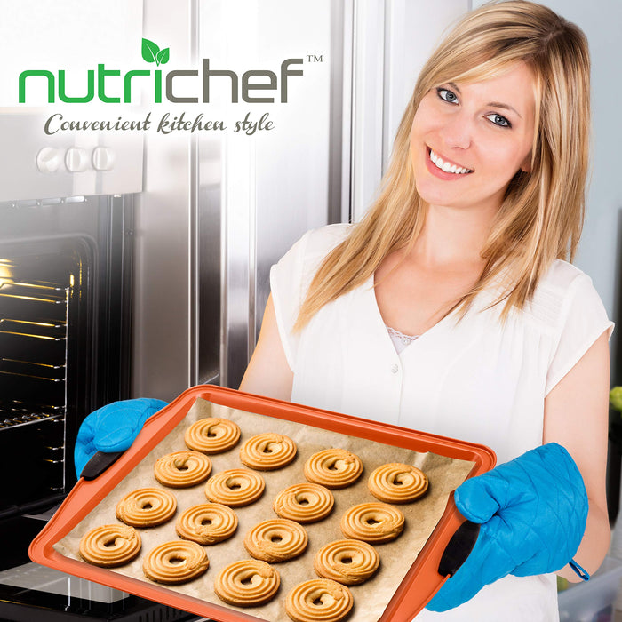 NutriChef Nonstick Cookie Sheet Baking Pan | 2pc Large and Medium Metal  Oven Baking Tray - Professional Quality Kitchen Cooking Non-Stick Bake  Trays