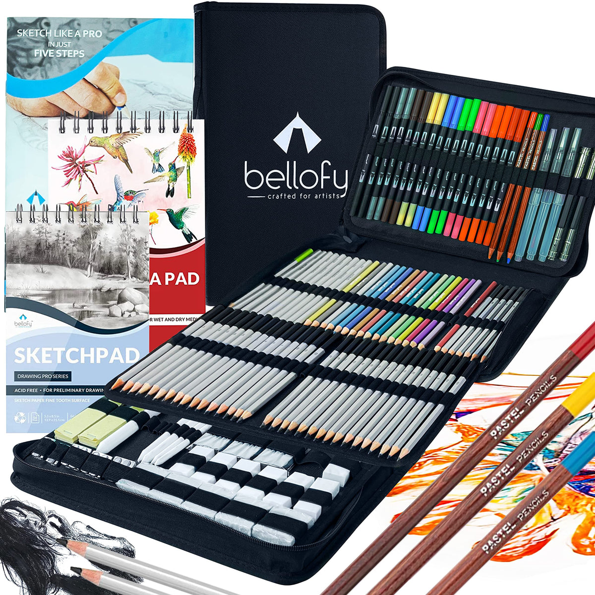 Vobou 146pcs Art Supplies Set, Colored Drawing Pencils Art Kit- Sketching,  Graphite Pencils With Portable Case, Ideal School Art Supplies for Artists