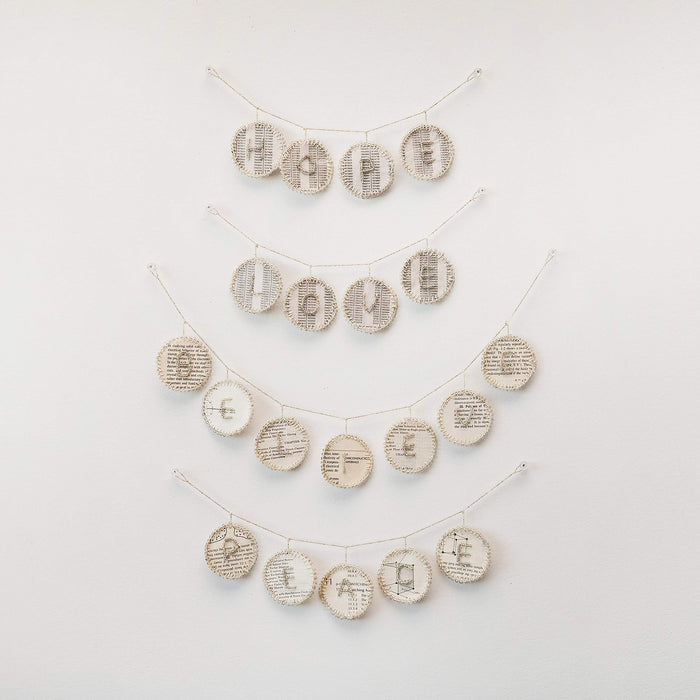 Creative Co-Op 12-1/4"L x 3" H Handmade Paper w/Glass Beads Love, White (Each One Will Vary) Textile Garlands, Multi