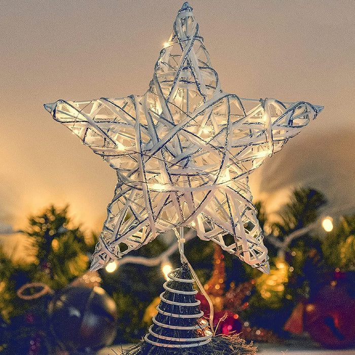Christmas Tree Topper Star Warm White Light Christmas Tree Decor with 20 LED String Lights 11.5” 3D Star Tree Topper Plug in for Christmas Tree Decorations Fit for Various Size Xmas Tree