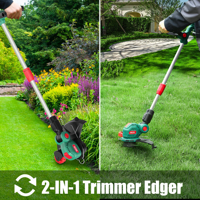 20V Grass Trimmer / Battery Weed Eater, HYPERECHO Auto-Feed Lines Cordless Grass Trimmer with 10 inch Cutting Diameter, Handle and Height Adjustable Weed Eater, 2.0Ah Battery and Fast Charger