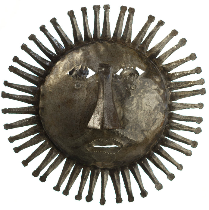 Le Primitif Galleries Haitian Recycled Steel Oil Drum Outdoor Decor, 14.25 by 14.25Inch, Puff Sun