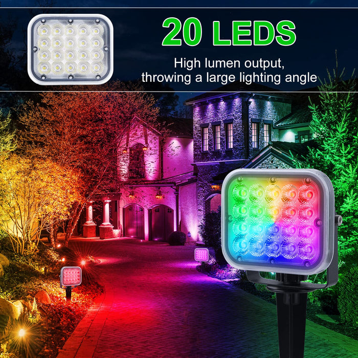 T-SUN RGBW Landscape Lighting Outdoor Spotlights, 12V Low Voltage