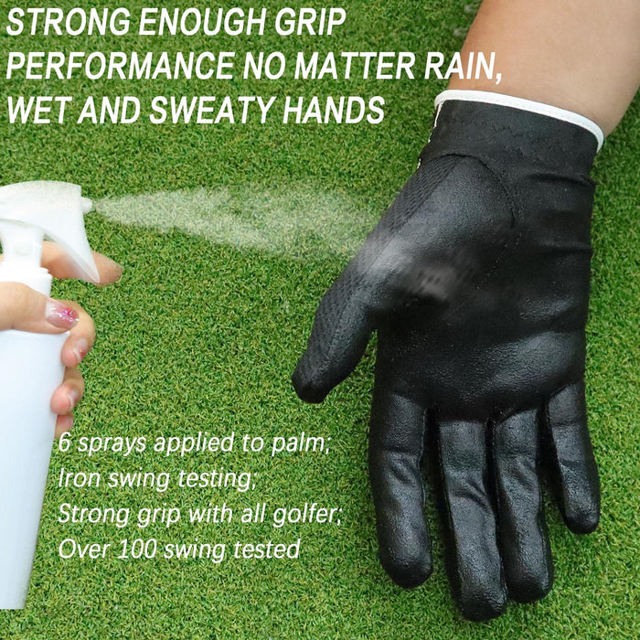 FINGER TEN Men's Golf Glove Rain Grip Pair Both Hand or 2 Pack Left Right Hand, Hot Wet Weather No Sweat, Black Gray Green, Fit Size Small Medium Large XL