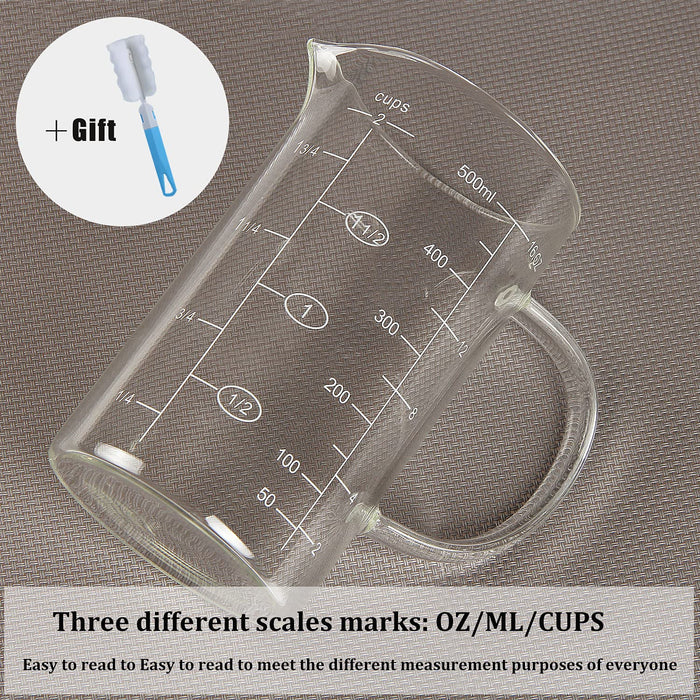 Rocaware 2 Cup Borosilicate Glass Measuring Cup With 50ML Intervals Scale  New Kitchen Accessories Easy Measure Liquid Powder Milk Cups