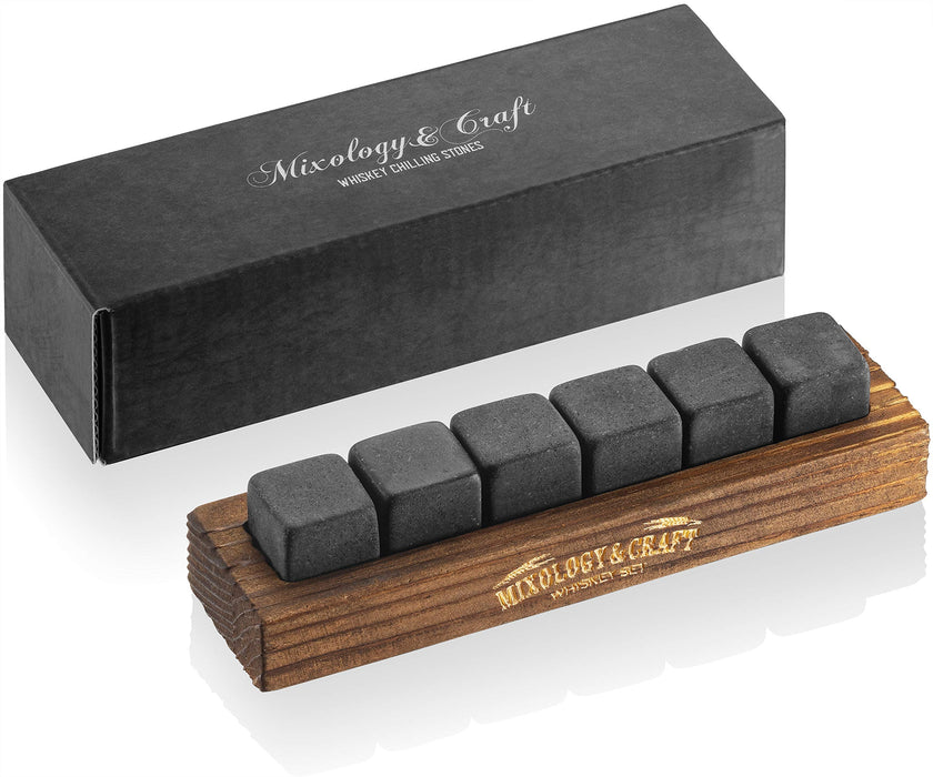 Mixology & Craft Whiskey Stones - Cube-Shaped Granite Chilling Whiskey Rocks Set of 6, are Great Whiskey s for Men and Groomsmen