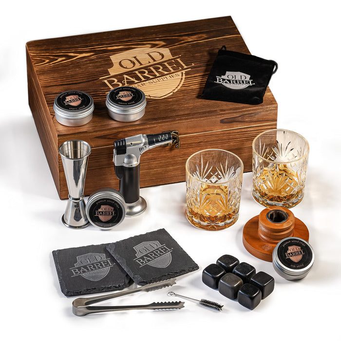 Cocktail Smoker Kit with Torch - Whiskey Smoker Kit with 4 Flavors Wood Chips, Old Fashioned Cocktail Kit Birthday Bourbon Barwar