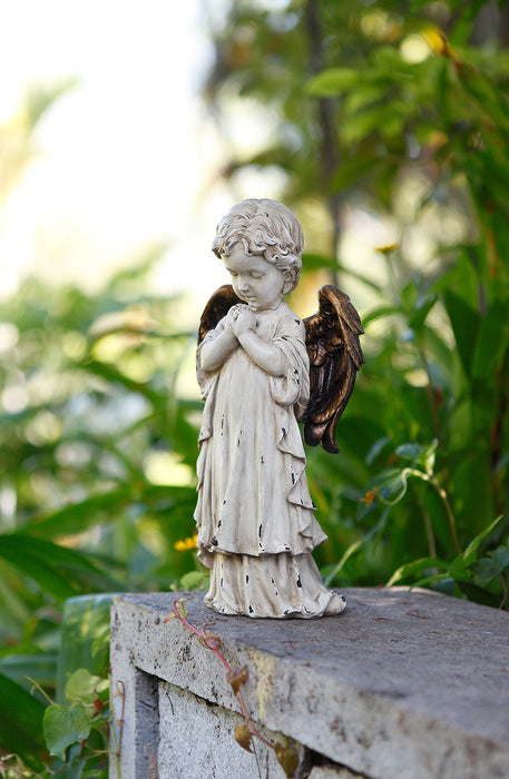 Napco 11260 Praying Cherub with Bronze Wings Garden Statue, 12