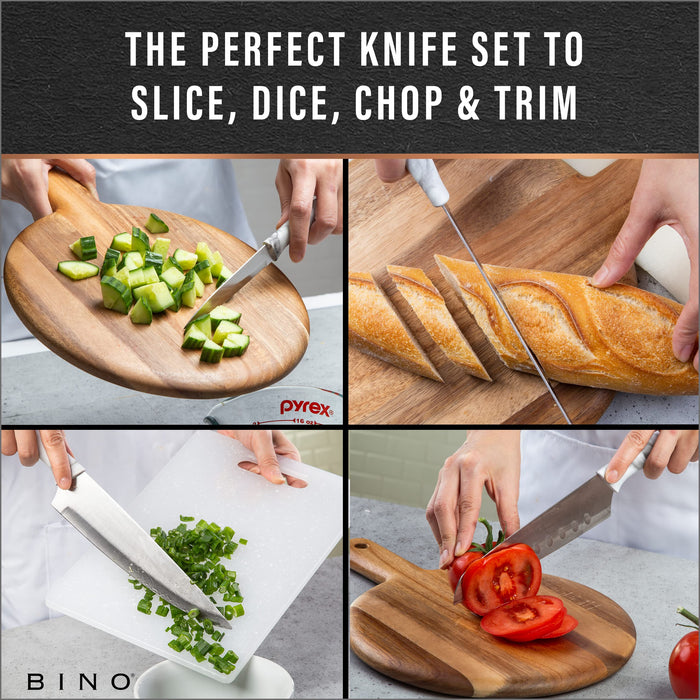 BINO 3-Piece Stainless Steel Paring Knife Set - Speckled White