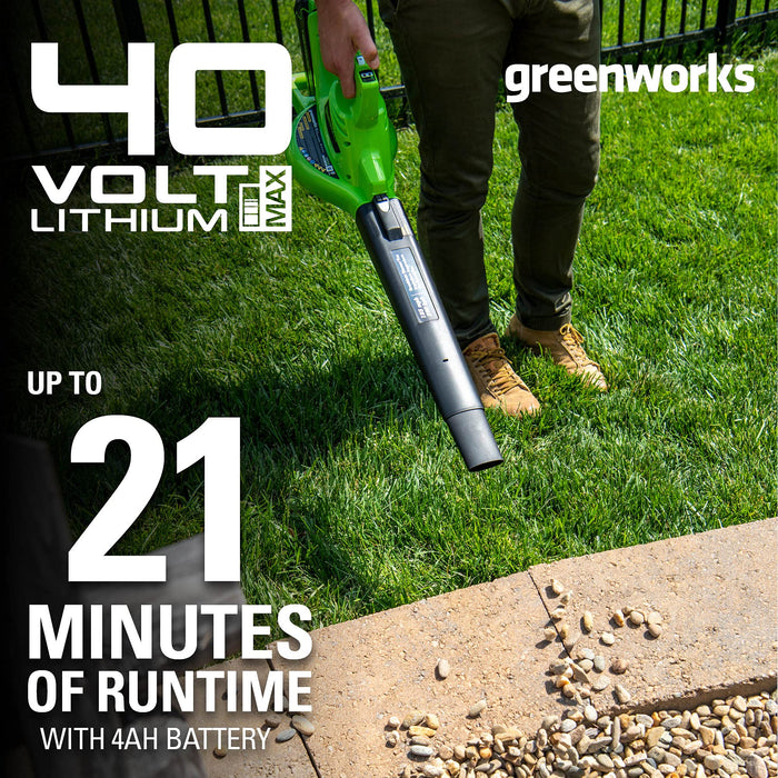 Greenworks 40V (185 MPH) Brushless Cordless Blower / Vacuum, 4.0Ah Battery and Charger Included 24322 with 40V Hedge Trimmer