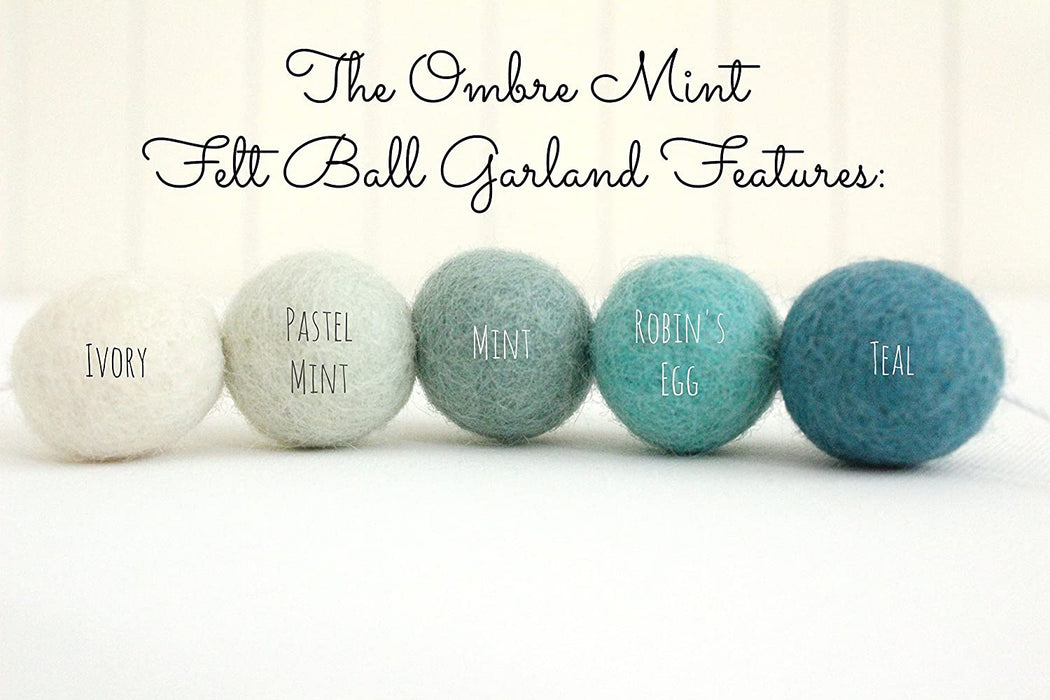 Aqua Ombre Adjustable Handmade Felt Ball Garland by Sheep Farm Felt- Blue Wool Pom Poms