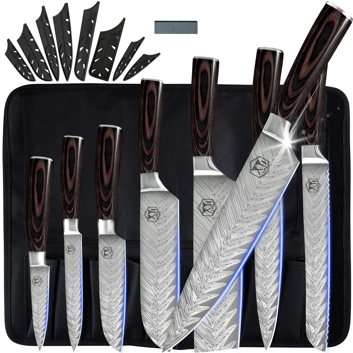 CHUYIREN Chef Knife Set of 8, Professional Kitchen Knife Set for Daily Use, High Carbon Steel Culinary Knives Set for Household Blade Length Varies