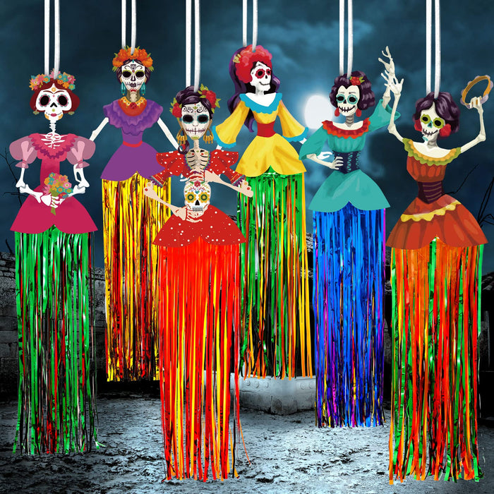 6 Pieces Day Of The Dead Hanging Decorations 3 Feet Dia De Los