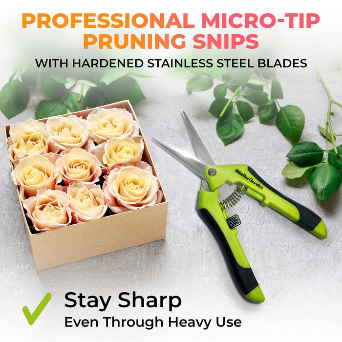 Green Micro Tip Garden Shears for Precise Trimming - Lightweight, Stainless  Steel Hand Pruners, Flower Trimmers, and Bonsai Snippers