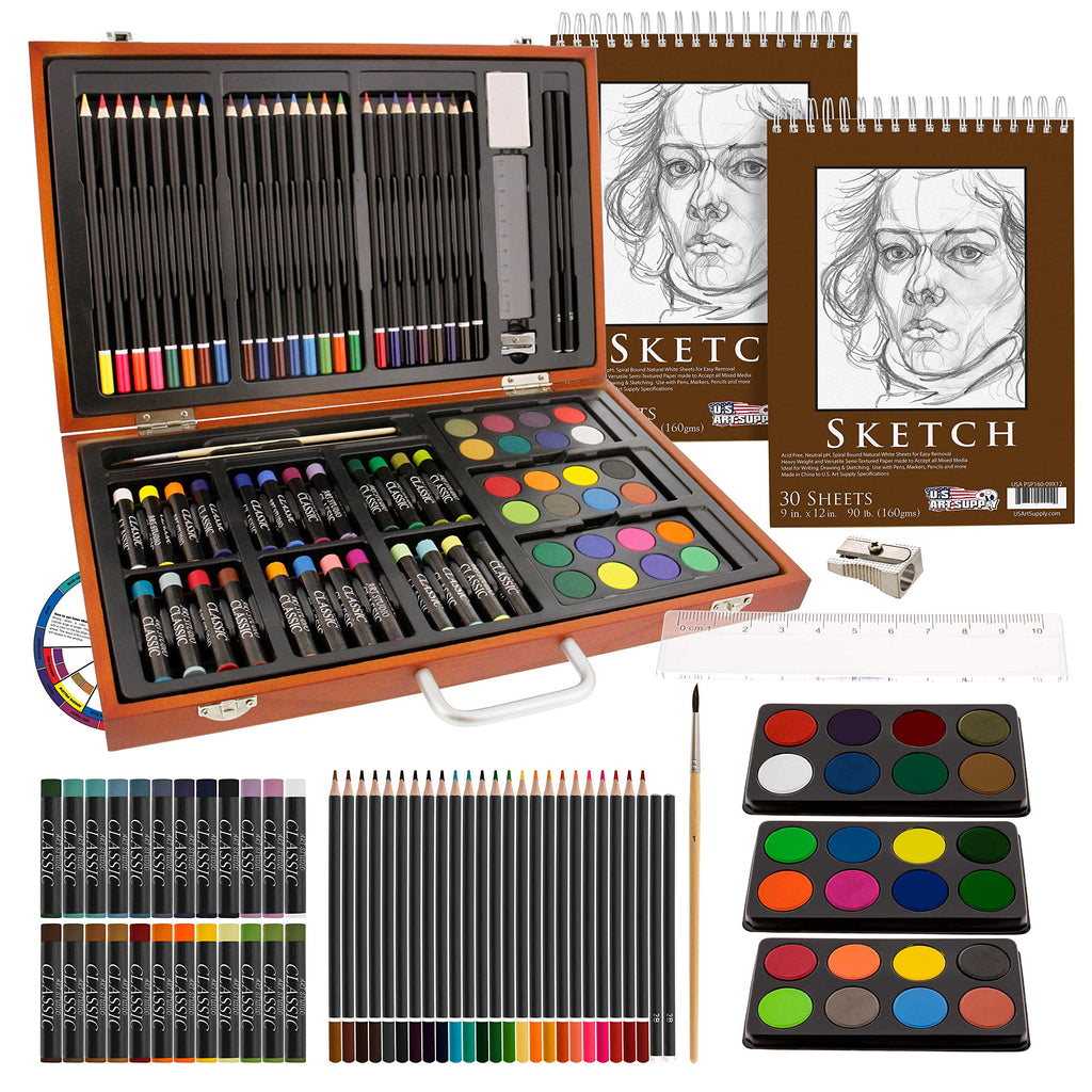 Art Set Kids 142-Piece Wood Drawing Case Coloring Kit Artist Paint Sketch  Pencil