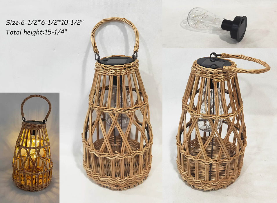pearlstar Outdoor Solar Lanterns Light Rattan Natural Lantern with Handle  for Hanging or Table Lamp for Patio Yard Garden Wedding Home Decoration