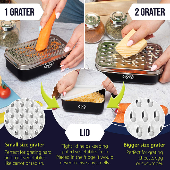 3-Way Cheese Grater with Storage Container, Black