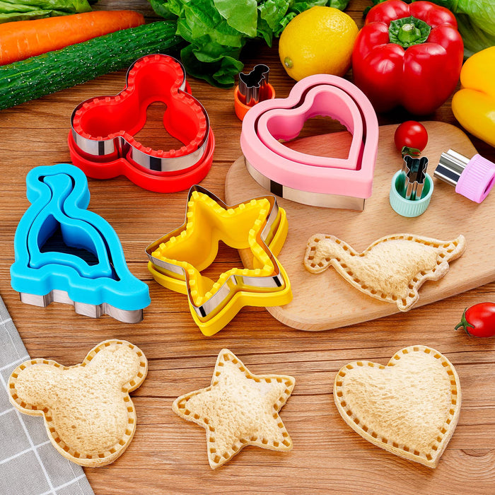 Complete Bento Lunch Box Supplies and Accessories For Kids - Sandwich  Cutter and Bread Crust Remover - Mini Vegetable Fruit cookie cutters -  Silicone