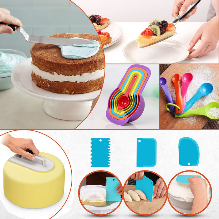 RFAQK 100pcs Cake Pan Sets for Baking + Cake Decorating Kit: 3 Non-Stick Springform Pans Set (4, 7, 9 inches), Piping Tips, Cake Leveler –
