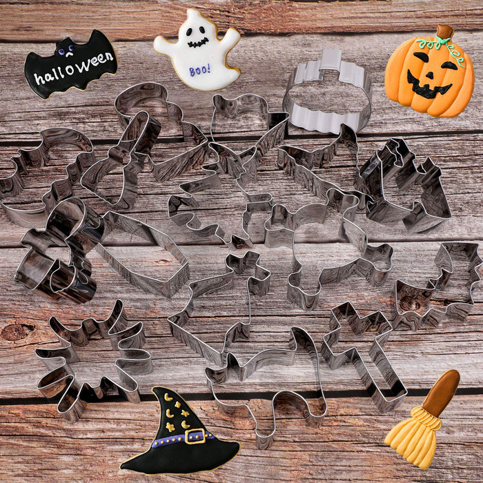 HOWAF 16pcs Halloween Cookie Cutters Set for Kids Adult DIY Biscuit Gingersnap Sugarcoat Pastry, BOO Pumpkin Bat Ghost Skull