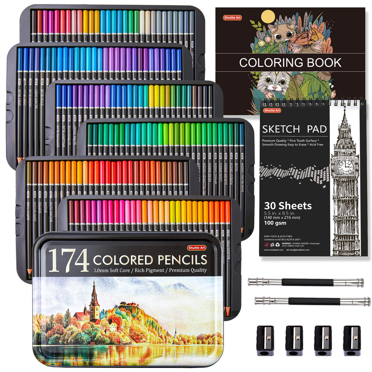 174 Colors Professional Colored Pencils, Shuttle Art Soft Core Colorin —  CHIMIYA