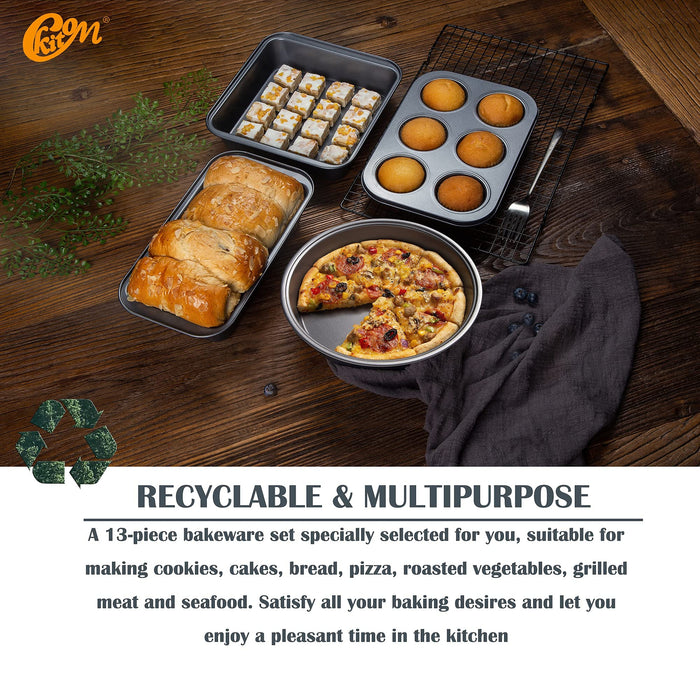 GoodCook 4-Piece Nonstick Steel Toaster Oven Set with Sheet Pan, Rack, Cake  Pan, and Muffin Pan, Gray 