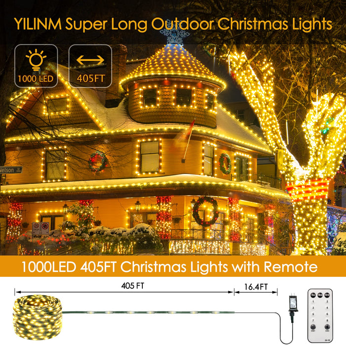 JXLEDAYY 1000 LED Christmas Lights, 403 FT Super Long Christmas Lights  Outdoor W