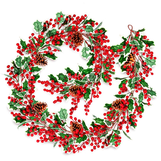 Winter Garland Christmas Decoration of Red Berries, Pine Cones, Holly &  Evergreen Pine Needle – Unlit Holiday Berry Décor for Home, Kitchen, Bar 