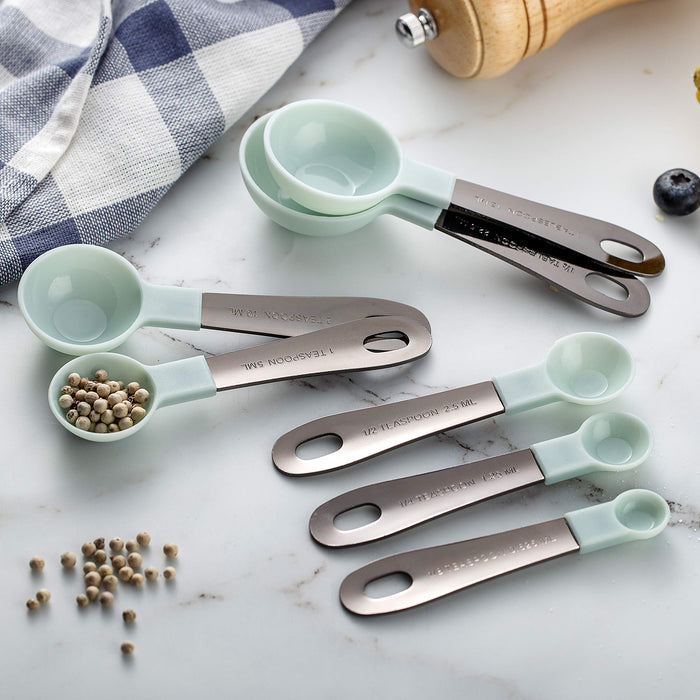 Country Kitchen 8-Piece Gunmetal Measuring Cups and Measuring Spoon Set  Stainless Steel with Soft Touch Silicone Handles, Nesting Liquid Measuring  Cup