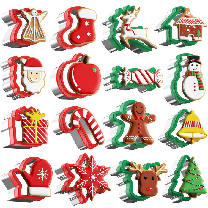 Christmas Cookie cutters Set 16 Pieces, Holiday Cookie Cutters with Comfort Grip, Stainless Steel Baking Cutters Christmas Shapes