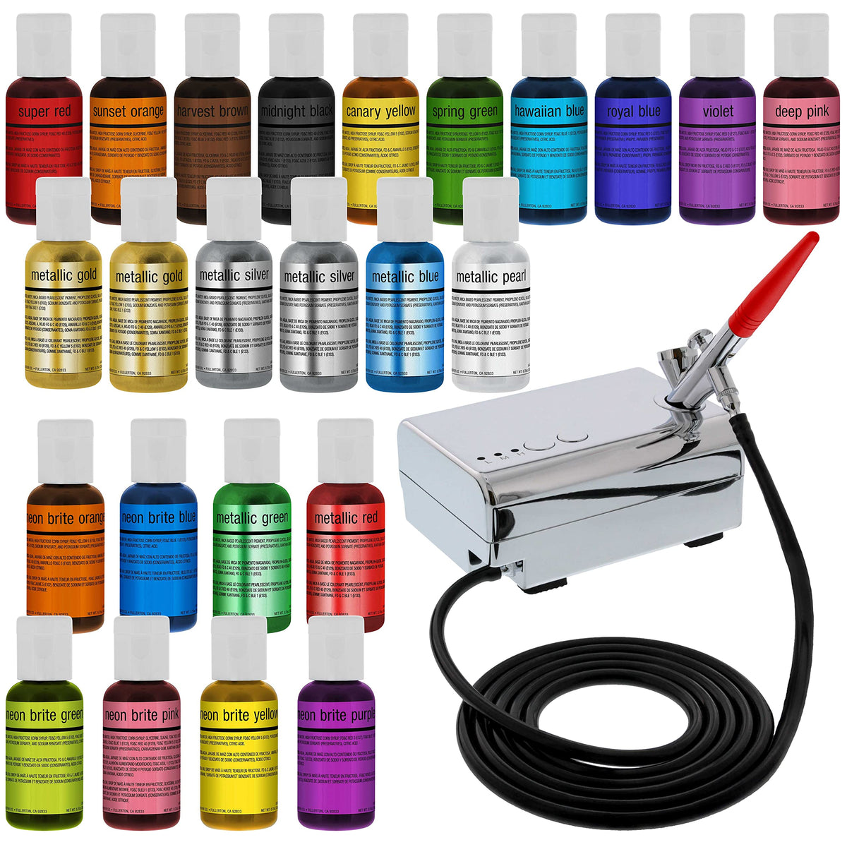Master Airbrush Cake Decorating Airbrushing System Kit with a Set of 4  Chefmaster Food Colors, Gravity Feed Dual-Action Airbrush, Air Compressor,  Hose, Storage Case and How-To-Airbrush ARC Link Card 