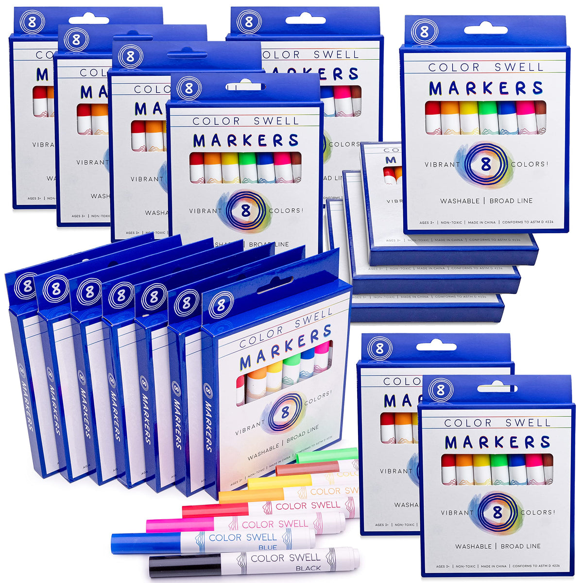 Color Swell Washable Markers Bulk Pack 18 Boxes of 8 Vibrant Colors (1 —  CHIMIYA