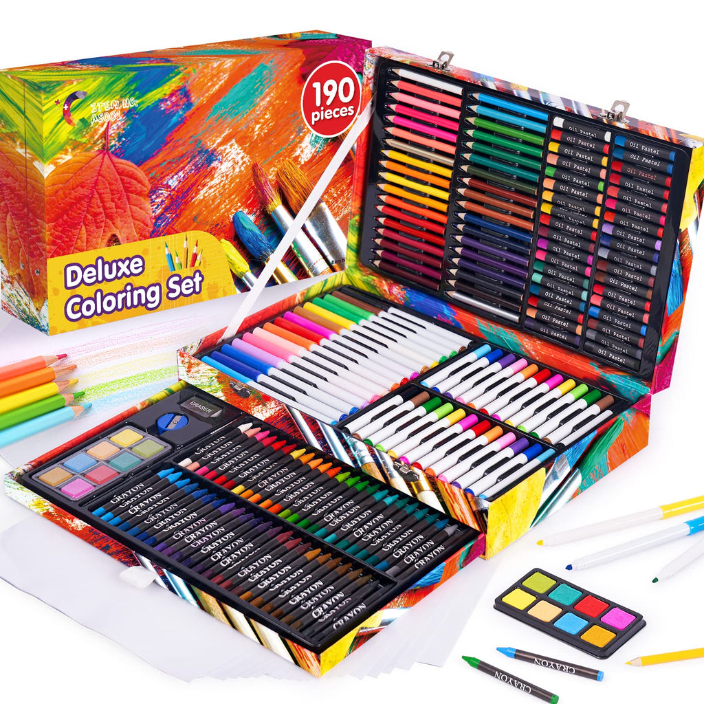  Let's Make Memories Personalized 80-Piece Deluxe Art Set - for  Kids - Wood Carrying Case - Oil Crayons, Colored Pencils, Watercolors - Arts  & Crafts - Add a Name 