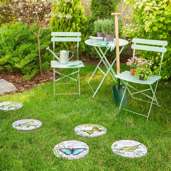 Sungmor 3PC Pretty Garden Stepping Stones, 9.5" Large Concrete Decorative Stones with Beautiful Pattern, Unique Outdoor Lawn Accents, Yard Walkway Flower Bed Wall Shelf Welcome Friends Decorations