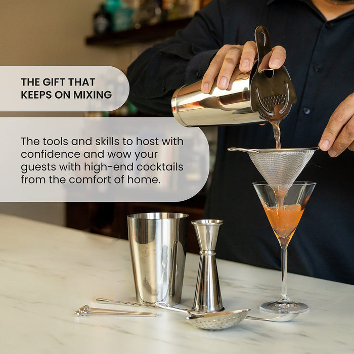 A Bar Above 22-Piece Set & Bartenders Basics Course Card Professional Bar Accessories to Learn Cocktail Making at Your Home Bar