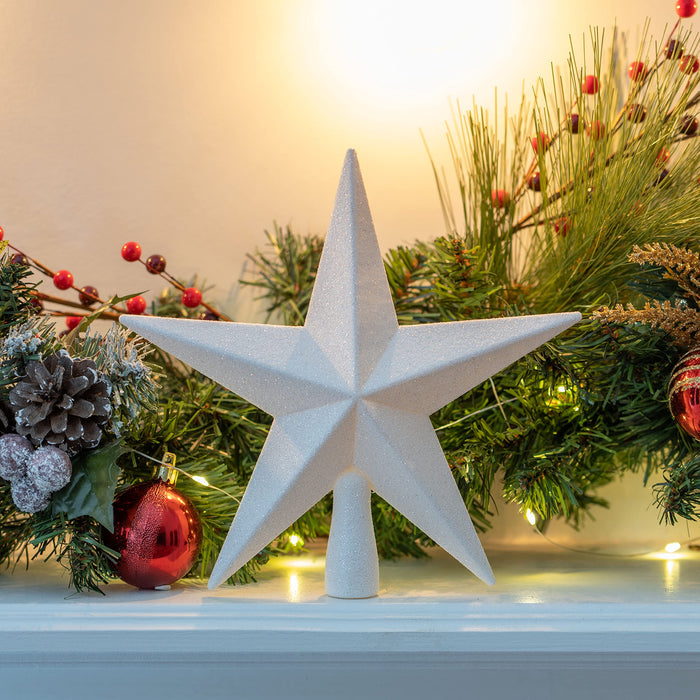 Ornativity Silver Star Tree Topper - Christmas Glitter Silver Star