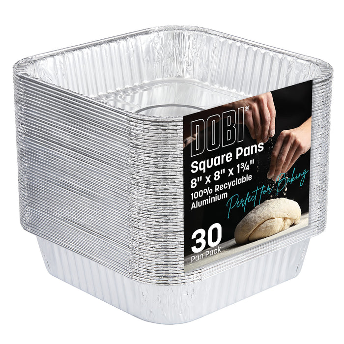 DOBI 8x8 Aluminum Pans (30 Pack) - Disposable 8 Inch Square Foil Baking Pans.  Durable Standard-Size Tins for Cakes, Brownies and Casseroles