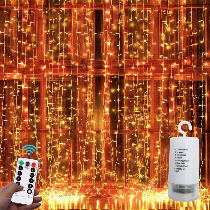 Battery Operated Curtain String Lights,300 LED Icicle Window
