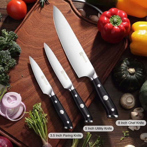 PAUDIN Kitchen Knife Set, 3 Piece High Carbon Stainless Steel Professional  Chef Knife Set with Ultra Sharp Blade & Wooden Handle (Kitchen Knife Set 3