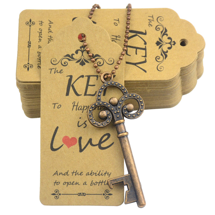 Aokbean 52pcs Key Bottle Opener Wedding Party Favors for Guests with Keychian and Card,Skeleton Key Bottle Openers