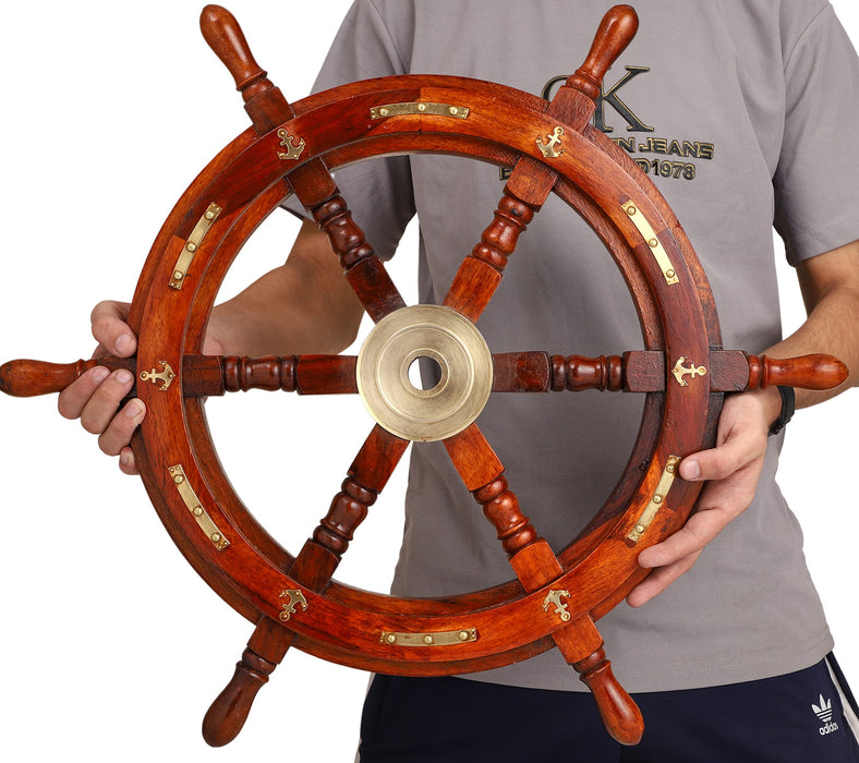Ship Wheel Nautical Handmade Wooden Ship Wheel Pirate Captain Boat Wel —  CHIMIYA