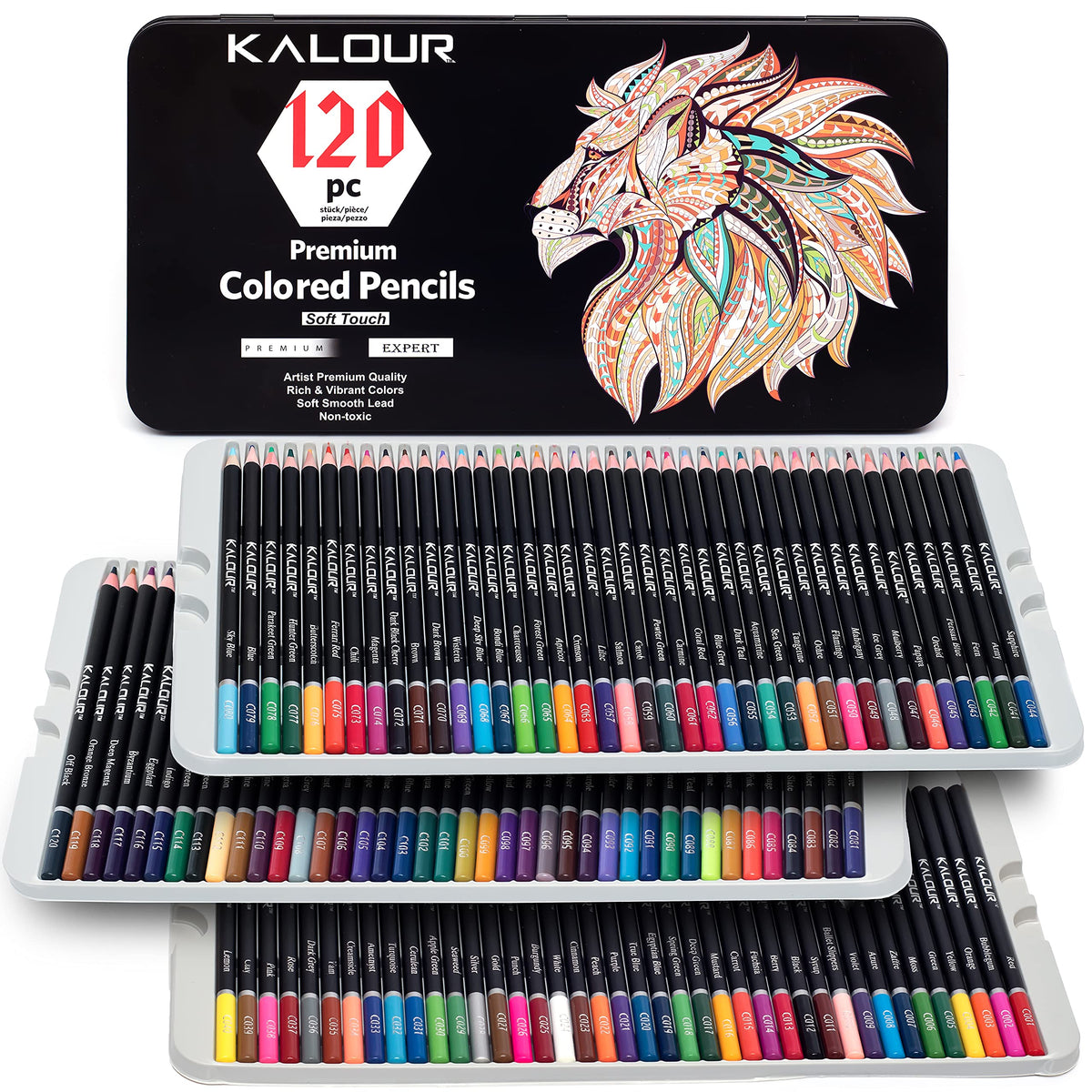 KALOUR Professional Watercolor Pencils, Set of 120 Colors,with Two Brush,Numbered and Lightfastness,Water-soluble Colored Pencils for Adult Coloring